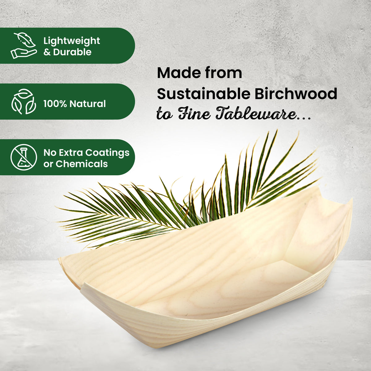 Large 19cm Pinewood Disposable Food Boats
