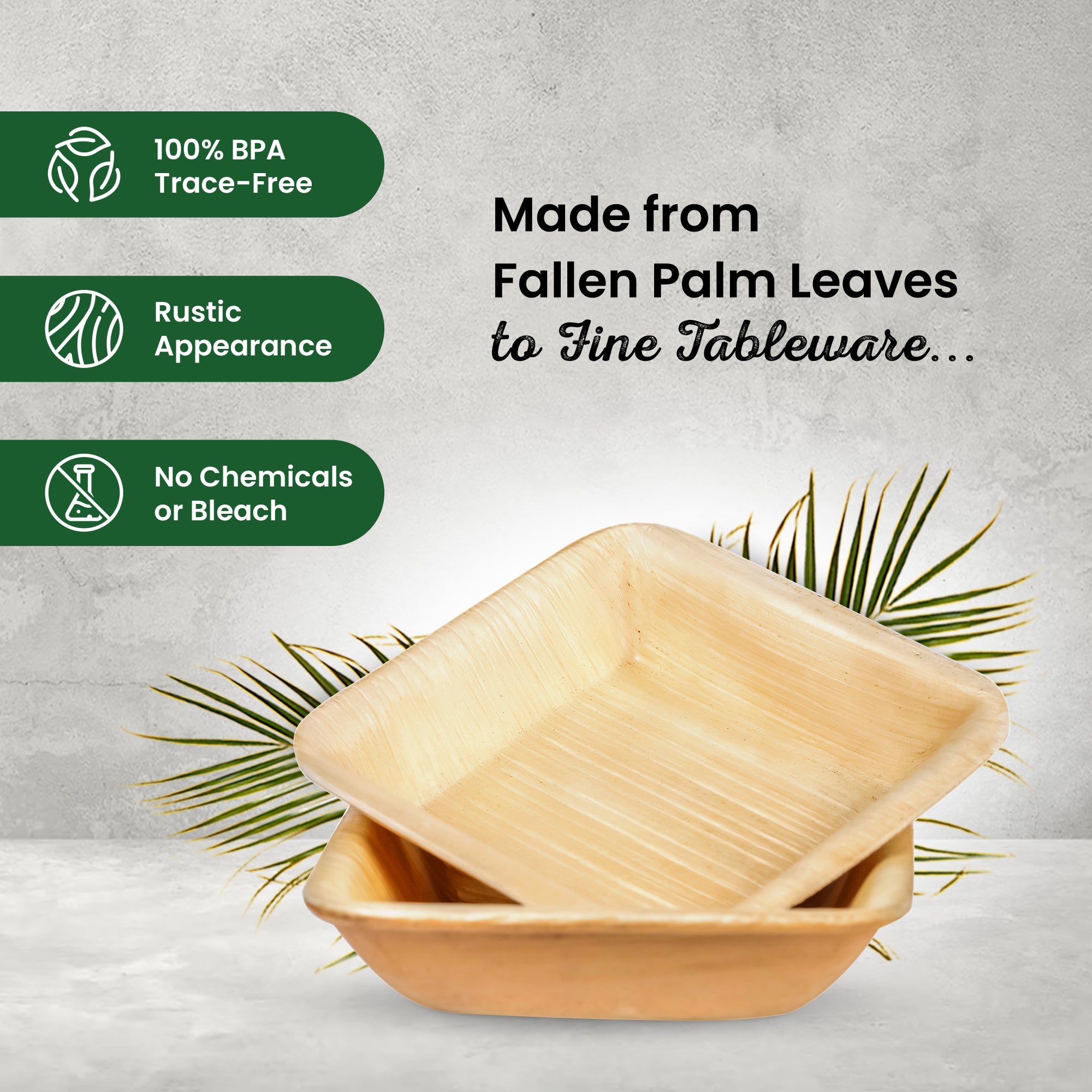 Small 9cm (3.5") Square Palm Leaf Bowls