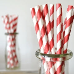 Vintage Paper Straws - Red/White Stripes Pack of 25