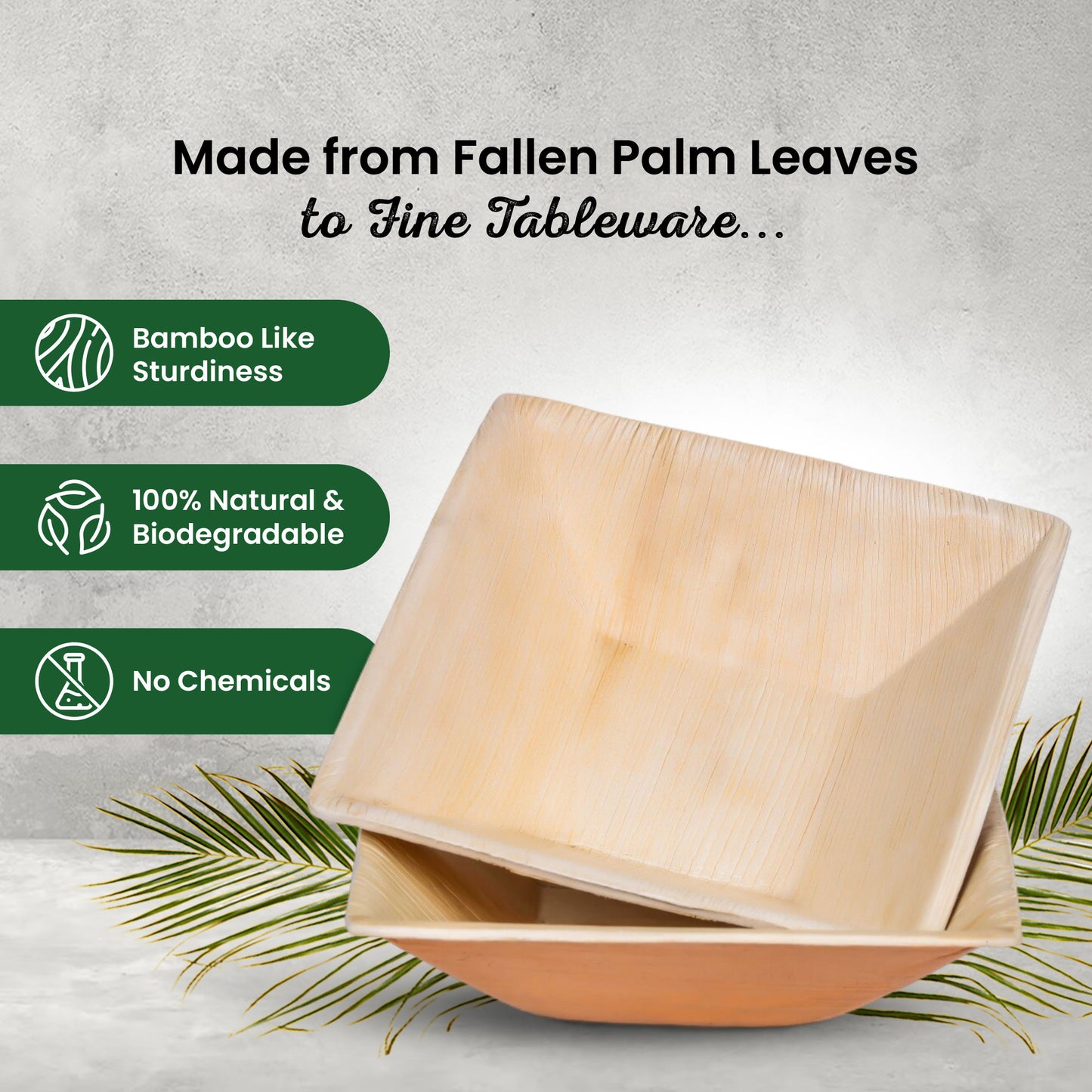 Large 18cm (7") Square Palm Leaf Bowls