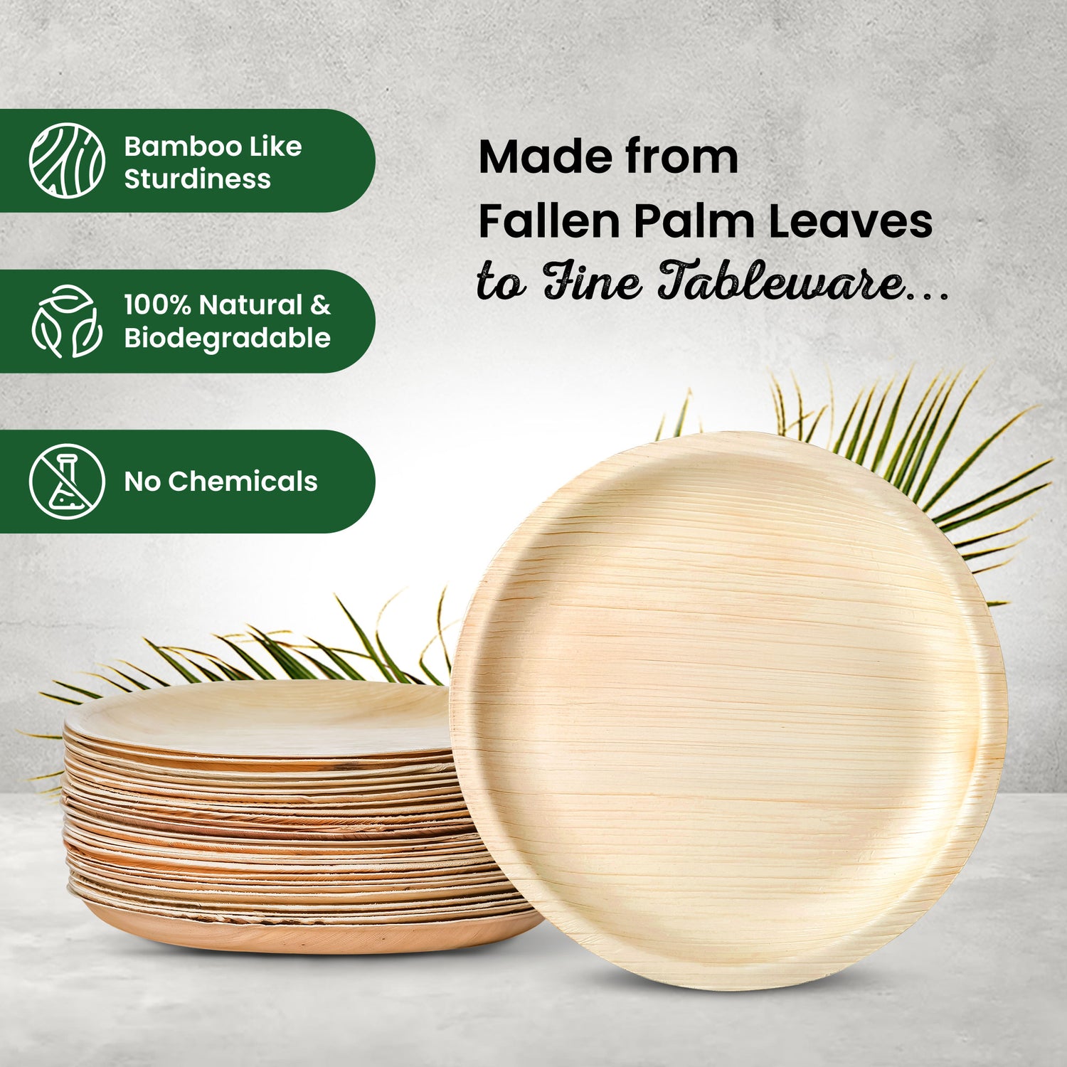 Medium 20cm (8") Round Palm Leaf Plates