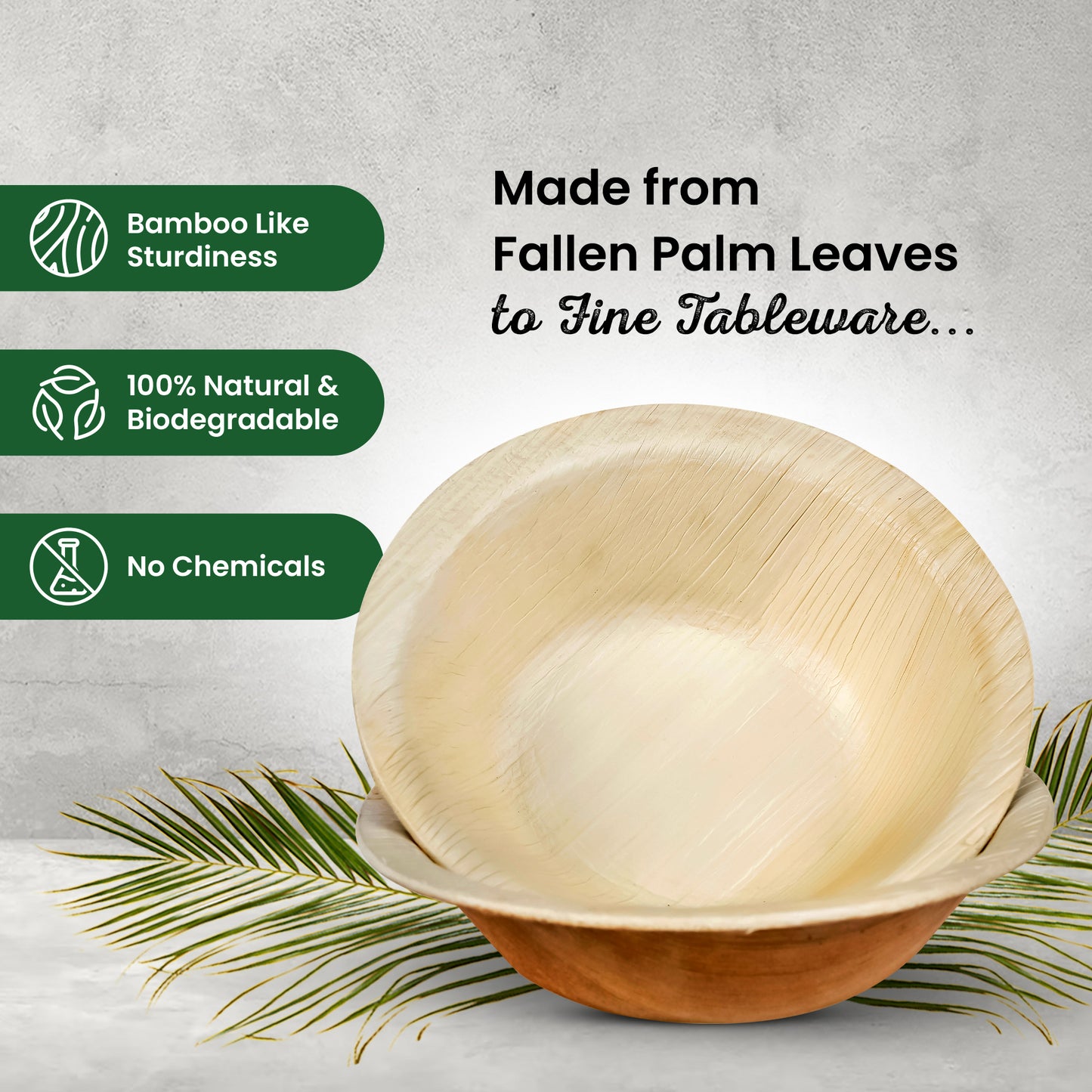 Medium 12cm (5") Round Palm Leaf Bowls