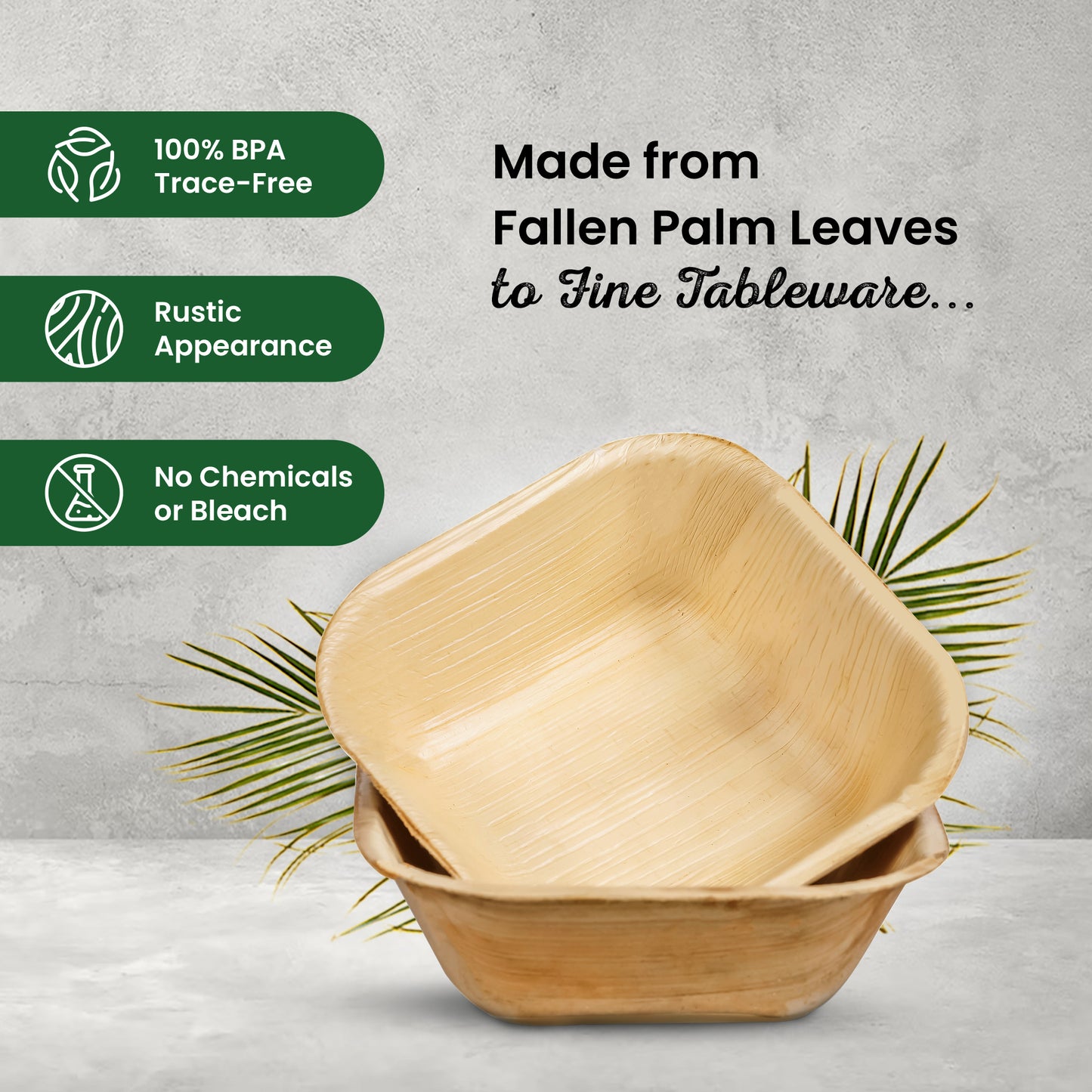 Medium 12cm (5") Square Palm Leaf Bowls