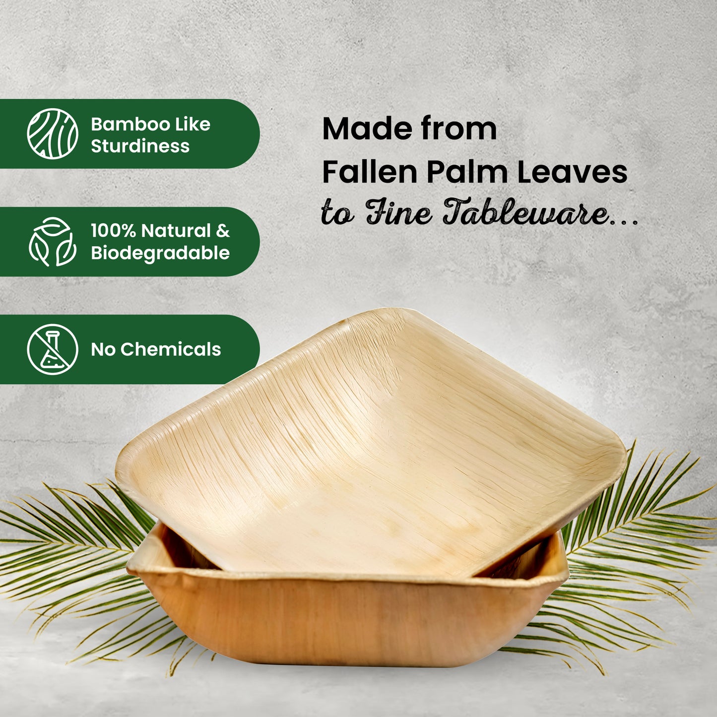 Large 15cm (6") Square Palm Leaf Bowls