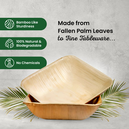 Large 15cm (6") Square Palm Leaf Bowls