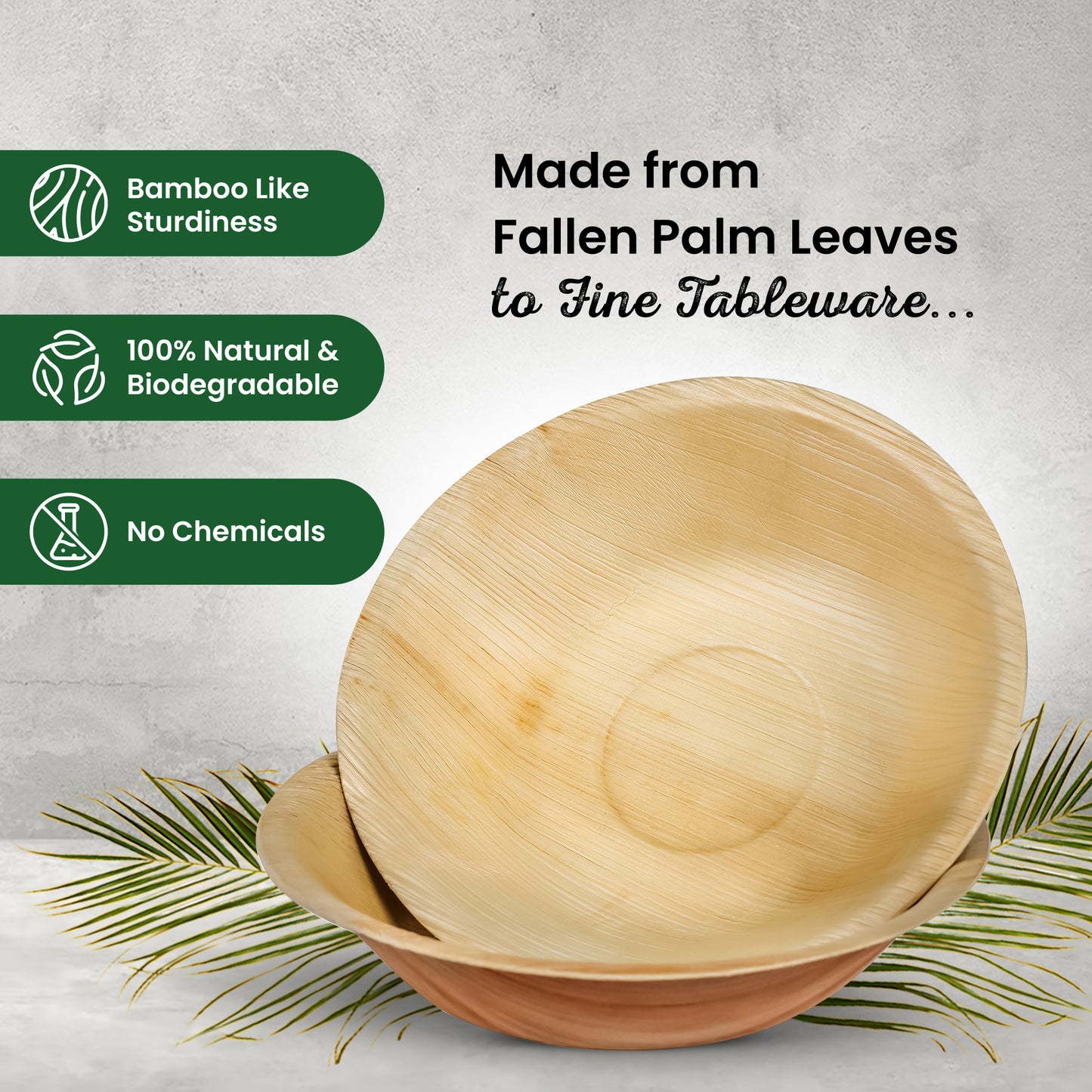 Large 18cm (7") Round Palm Leaf Bowls