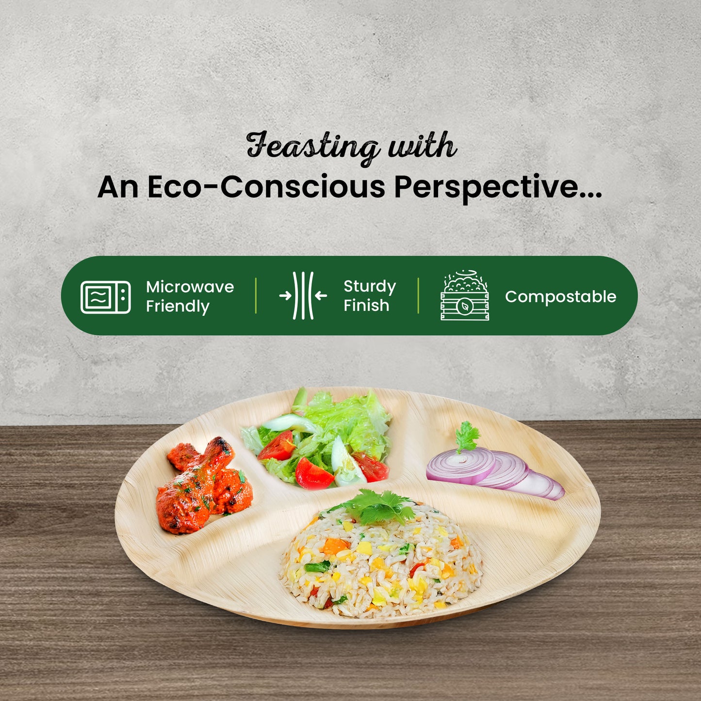 4 Compartment 30cm (12") Disposable Plates
