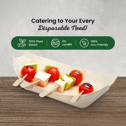 Medium 17cm Pinewood Disposable Food Boats