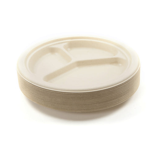 Wheat Fibre Pulp 3 Compartment Plates 10" - 50 Pack