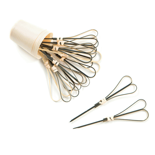 Bamboo Black Looped Heart Picks - Pack of 100