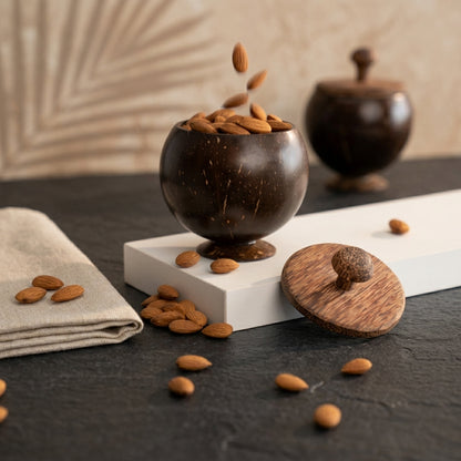 Coconut Shell Container with Teakwood Lid