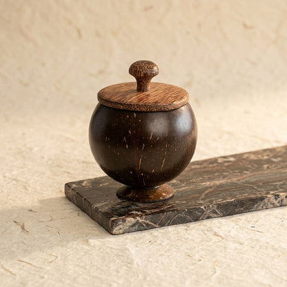 Coconut Shell Container with Teakwood Lid