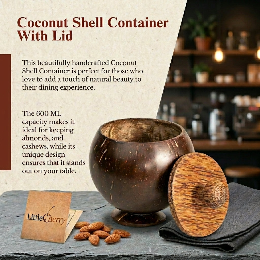 Coconut Shell Container with Teakwood Lid
