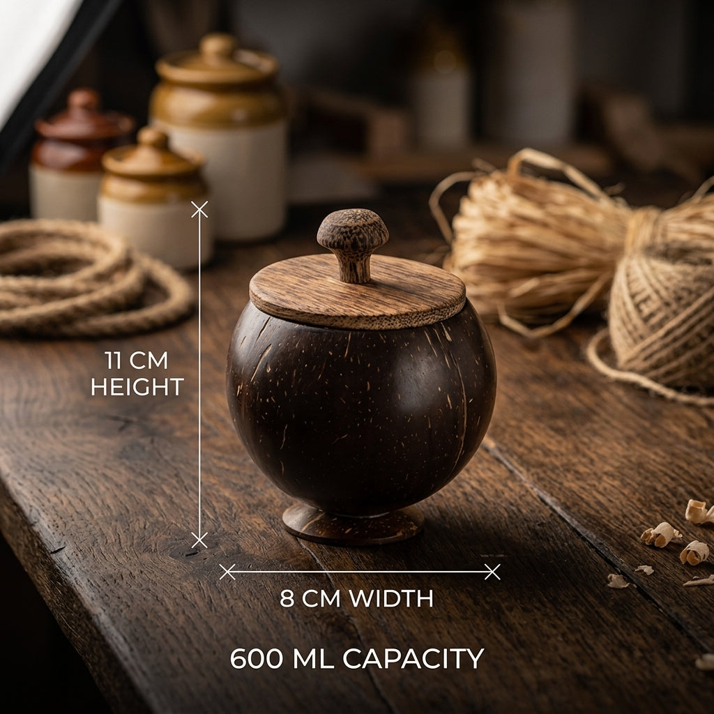Coconut Shell Container with Teakwood Lid