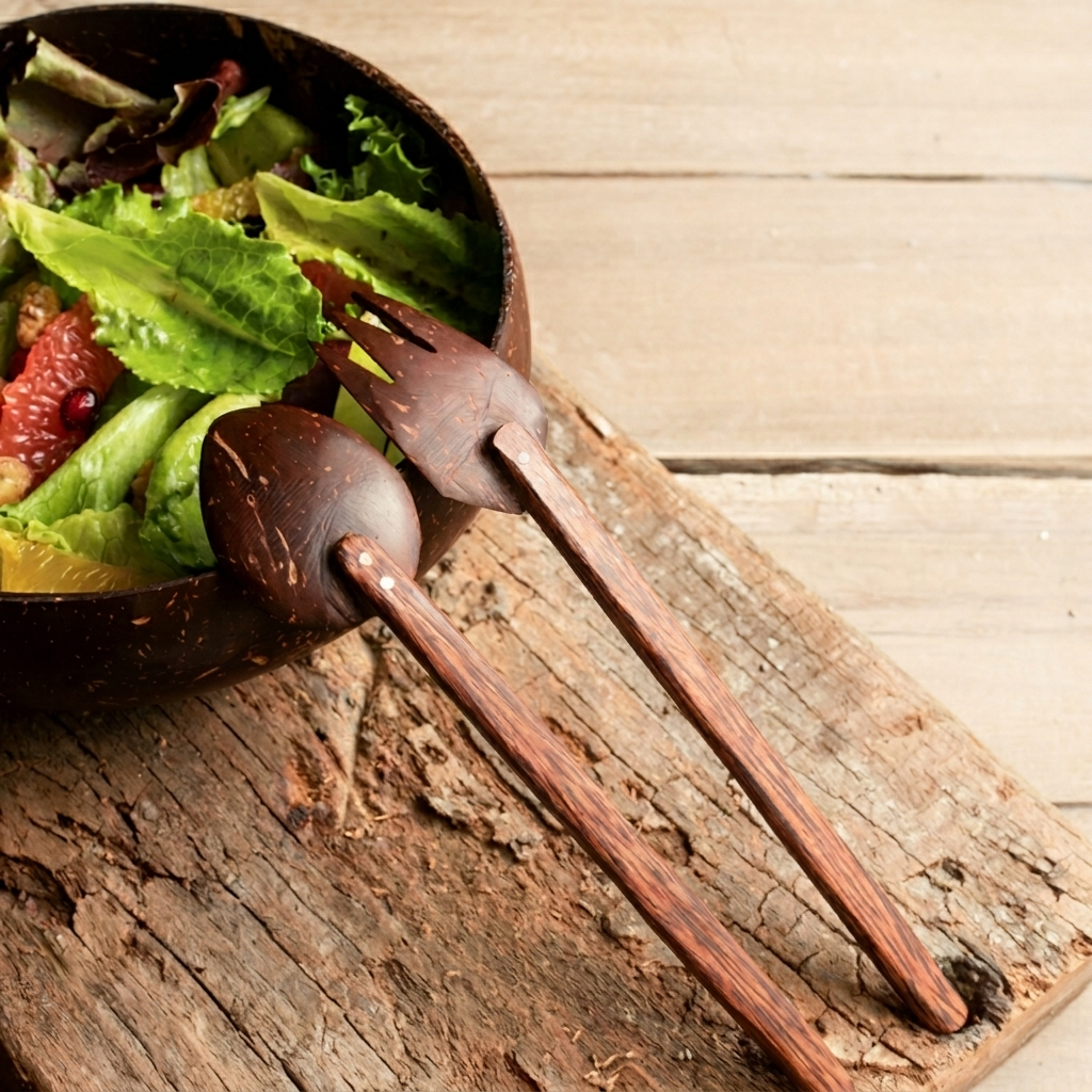 Coconut Shell Fork &amp; Spoon Set