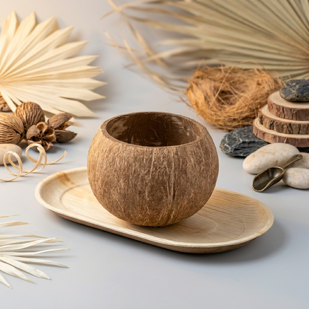 Coconut Bowl &amp; Serving Tray Bundle — Natural