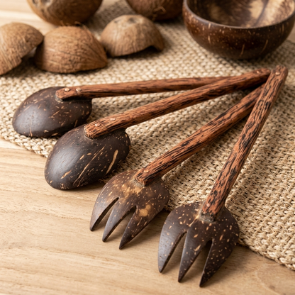 Coconut Shell Fork &amp; Spoon Set