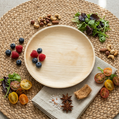 Natural Coconut Bowl, Coconut Wood Cutlery &amp; Palm Leaf Plate Bundle