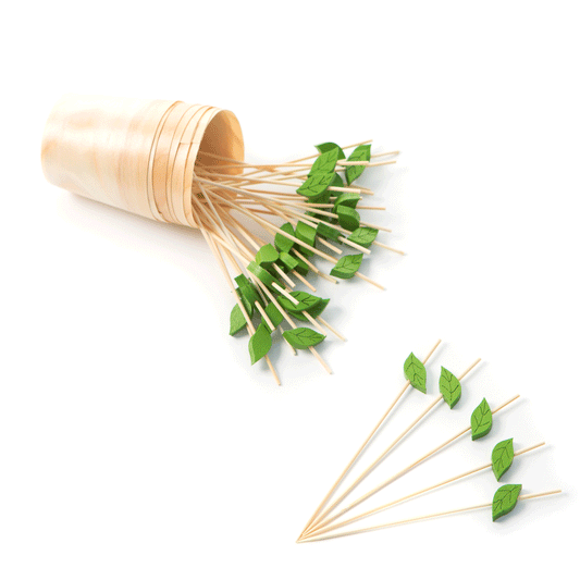 Green Leaf Wooden Picks - Pack of 100