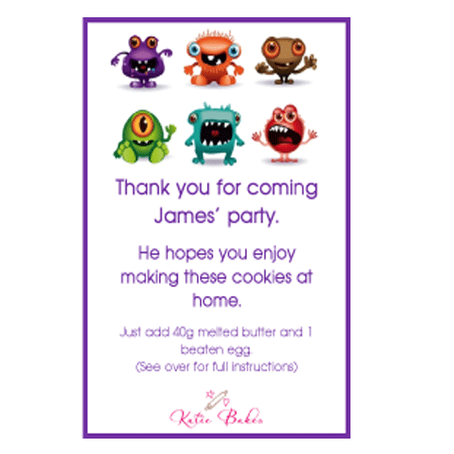 Personalised Cookie Party Bags - Monsters Label