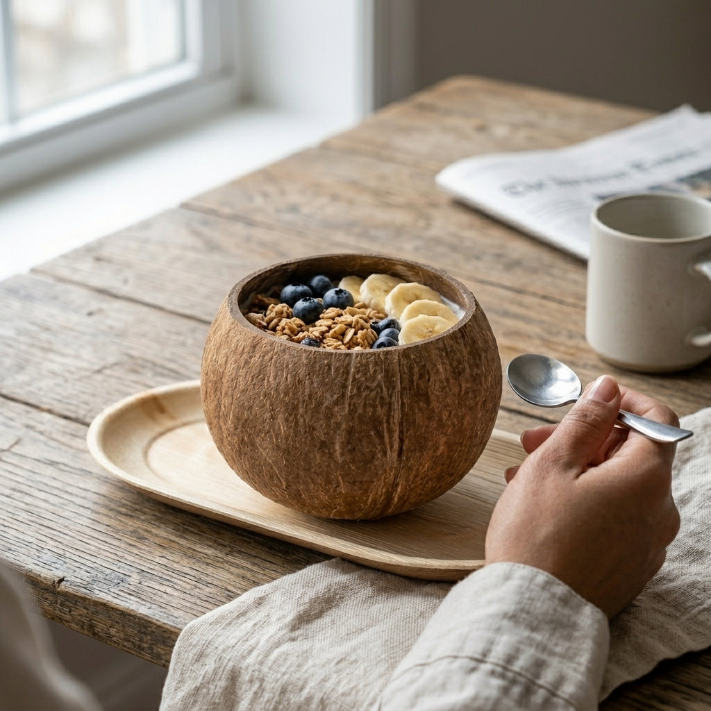 Coconut Bowl &amp; Serving Tray Bundle — Natural