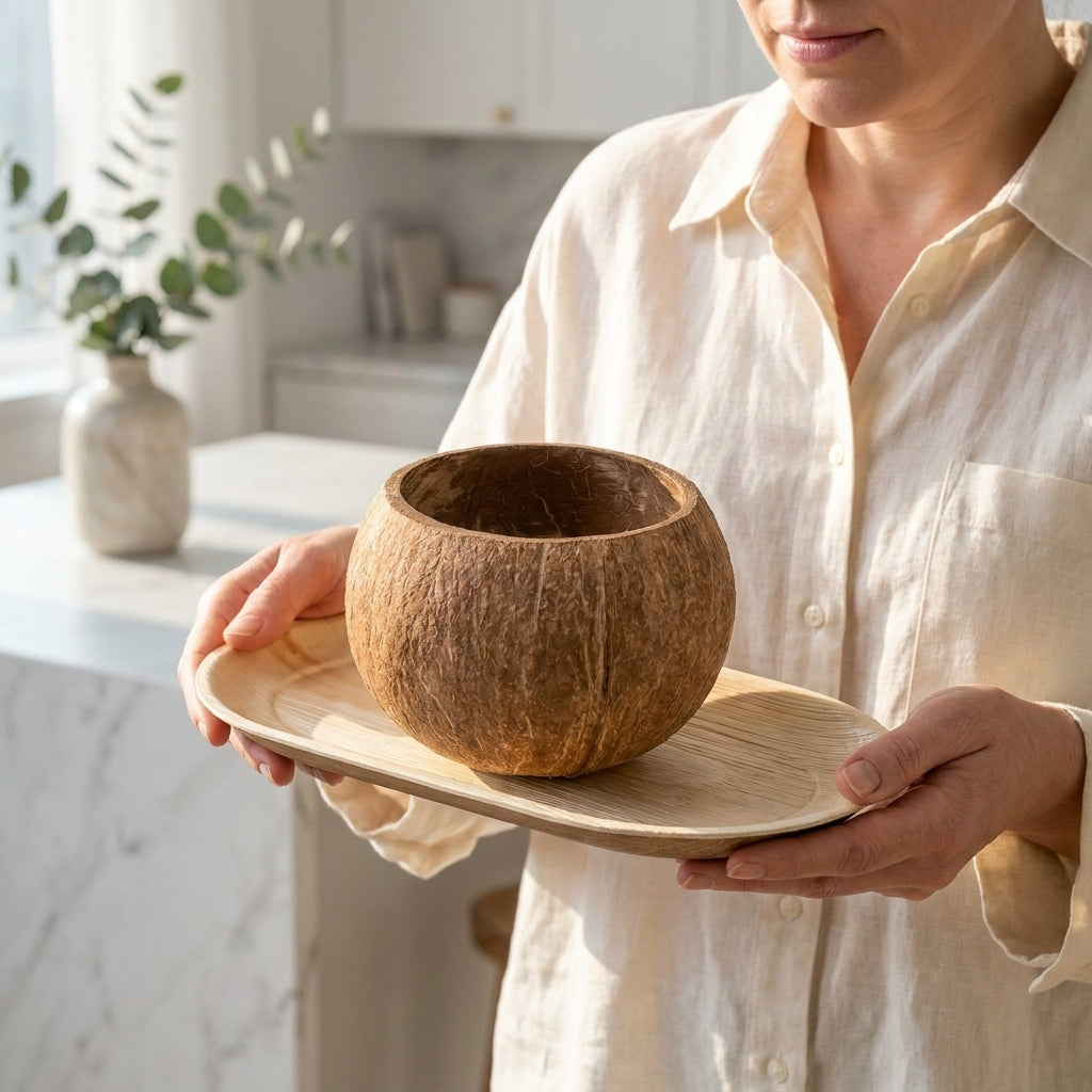 Coconut Bowl &amp; Serving Tray Bundle — Natural