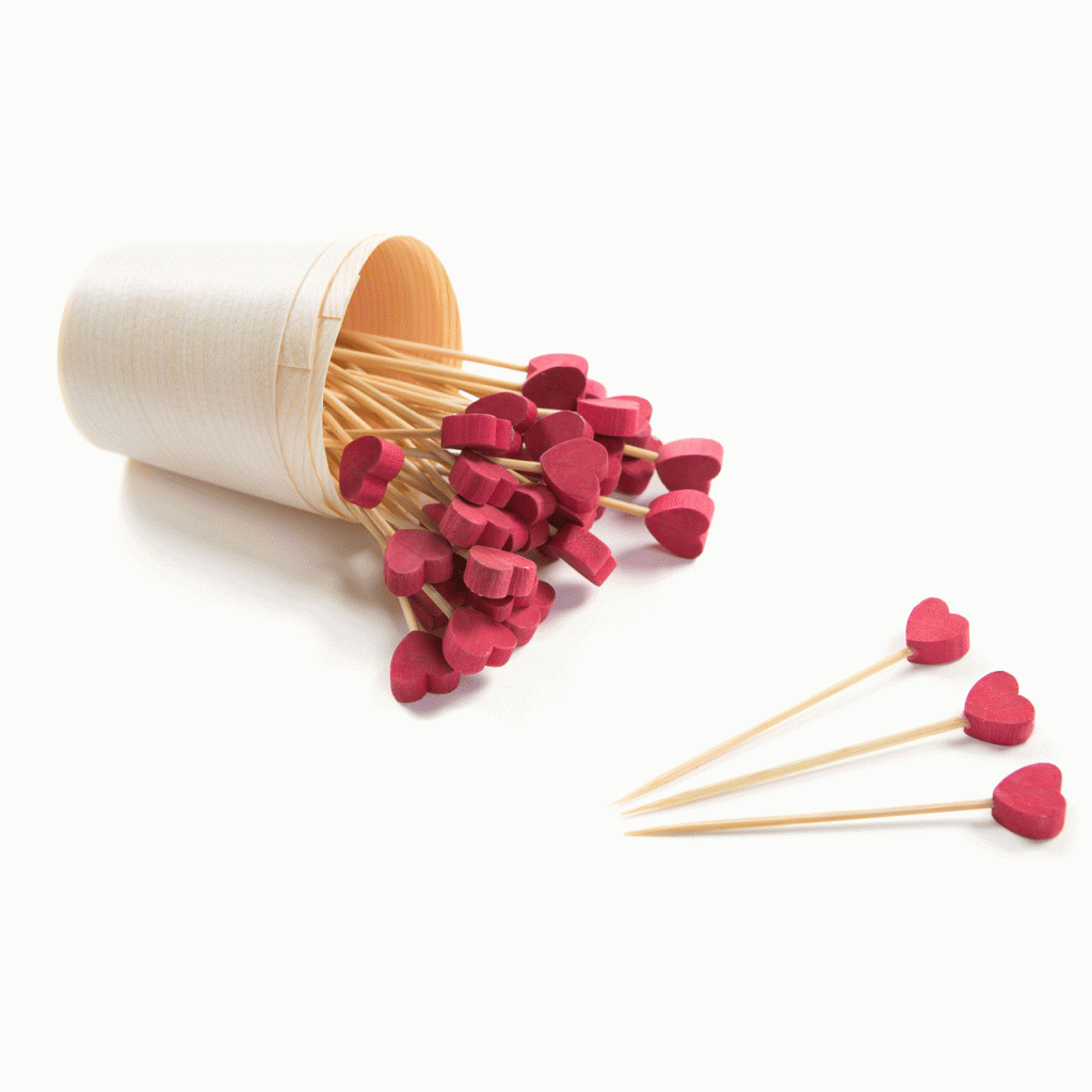 Red Wooden Heart Pick - Pack of 100