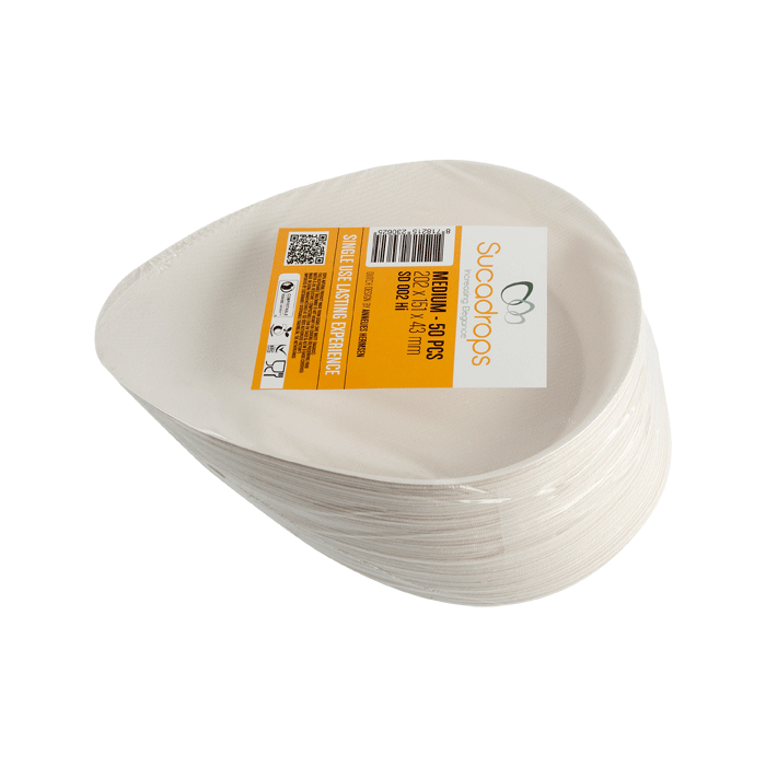 Sugarcane Plates/Bowl by Sucadrop, Teardrop Small - Pack of 50